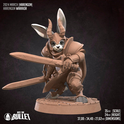 Harengon Warrior | TABLETOP SCALE | D&D TTRPG Miniature | Bite the Bullet | Unpainted, Unplated Resin 8k