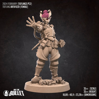 Tiefling Artificer, Female | TABLETOP SCALE | D&D TTRPG Miniature | Bite the Bullet | Unpainted, Unplated Resin 8k