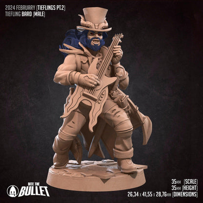 Tiefling Bard, Male | TABLETOP SCALE | D&D TTRPG Miniature | Bite the Bullet | Unpainted, Unplated Resin 8k