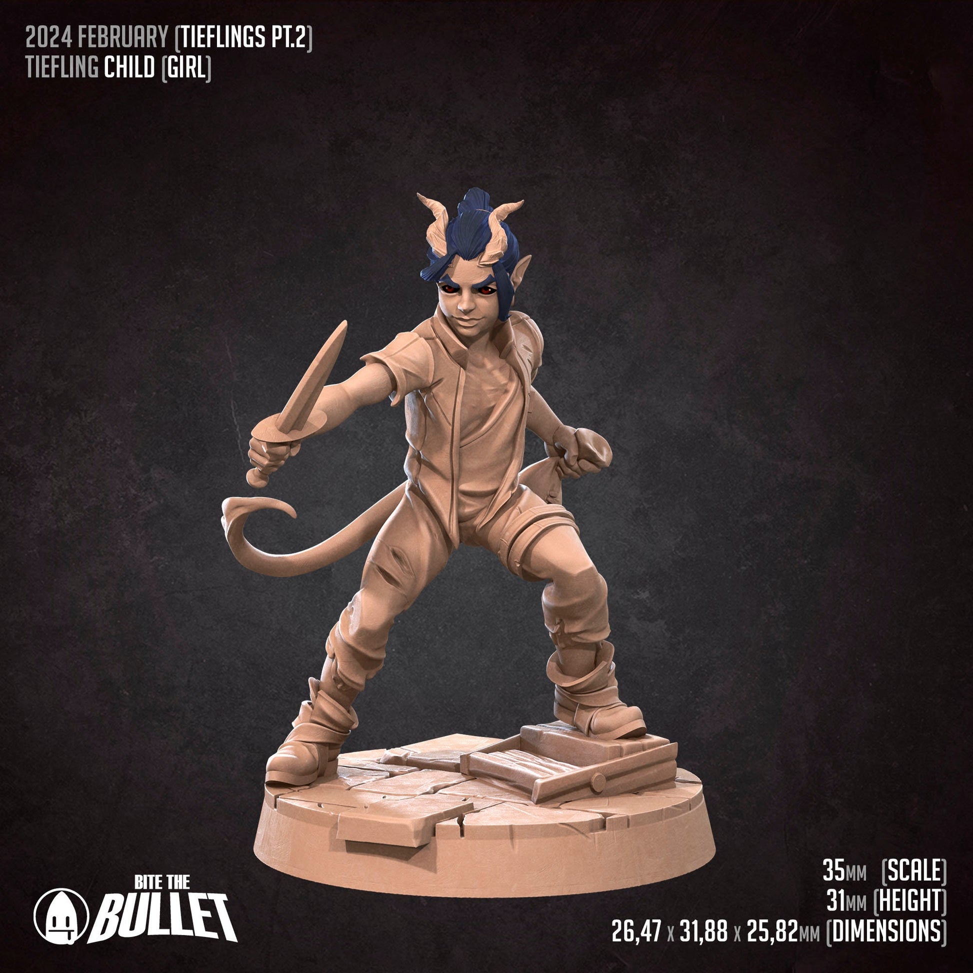 Tiefling Children | TABLETOP SCALE | D&D TTRPG Miniature | Bite the Bullet | Unpainted, Unplated Resin 8k