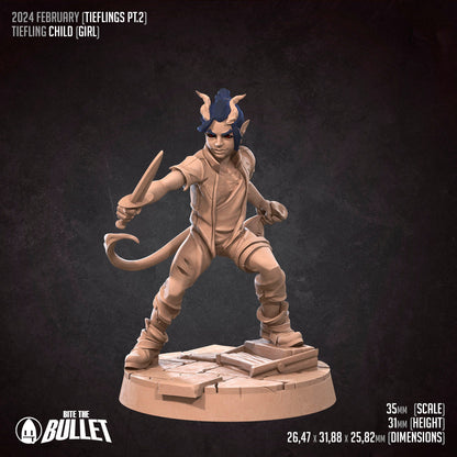 Tiefling Children | TABLETOP SCALE | D&D TTRPG Miniature | Bite the Bullet | Unpainted, Unplated Resin 8k