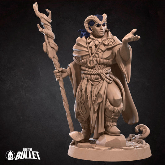 Tiefling Druid, Male | TABLETOP SCALE | D&D TTRPG Miniature | Bite the Bullet
