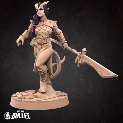 Tiefling Fighter | TABLETOP SCALE | D&D TTRPG Miniature | Bite the Bullet | Unpainted, Unplated Resin 8k