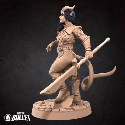 Tiefling Fighter | TABLETOP SCALE | D&D TTRPG Miniature | Bite the Bullet | Unpainted, Unplated Resin 8k