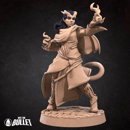 Tiefling Sorceress | TABLETOP SCALE | D&D TTRPG Miniature | Bite the Bullet | Unpainted, Unplated Resin 8k