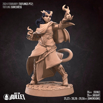 Tiefling Sorceress | TABLETOP SCALE | D&D TTRPG Miniature | Bite the Bullet | Unpainted, Unplated Resin 8k