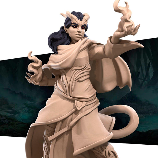 Tiefling Sorceress | TABLETOP SCALE | D&D TTRPG Miniature | Bite the Bullet | Unpainted, Unplated Resin 8k