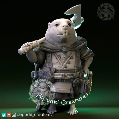 Beaver Woodsman miniature from Tattles Told 3D, tabletop scale D&D Humblewood TTRPG display figure featuring Pepunki creature