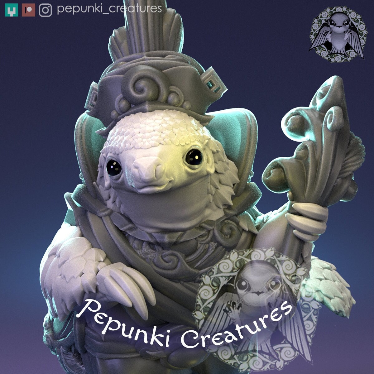 Pangolin Royalty | Tabletop or Display Scale | D&D Humblewood TTRPG Miniature | Pepunki Creatures