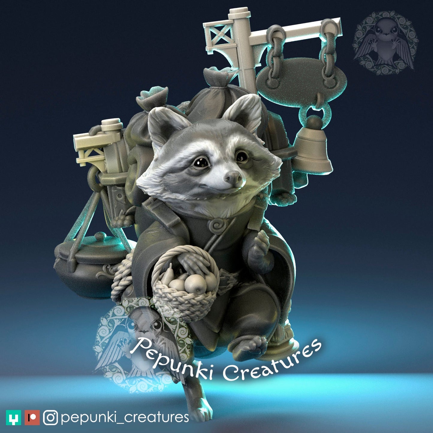 Raccoon Merchant | Tabletop or Display Scale | D&D Humblewood TTRPG Miniature | Pepunki Creatures