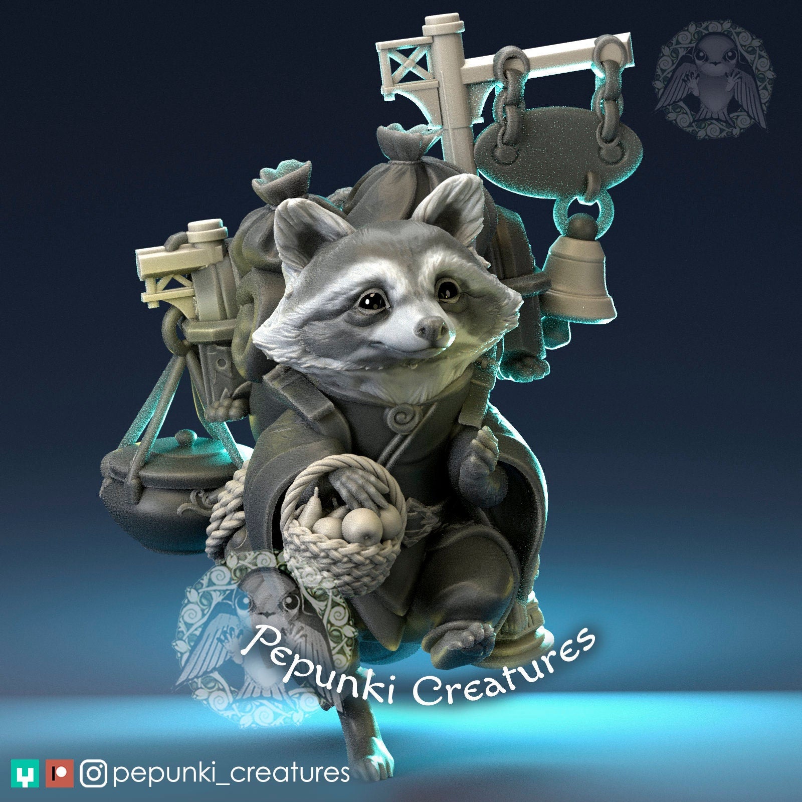 Raccoon Merchant | Tabletop or Display Scale | D&D Humblewood TTRPG Miniature | Pepunki Creatures