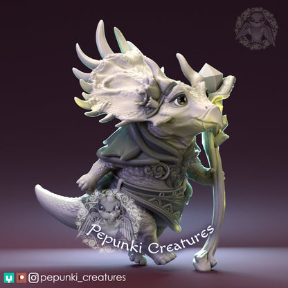 Triceratops Mage | Tabletop or Display Scale | D&D Humblewood TTRPG Miniature | Pepunki Creatures