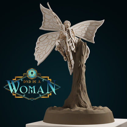 Fairy Paladin D&D TTRPG miniature by Tattles Told 3D, depicting a female fairy paladin character without a base.