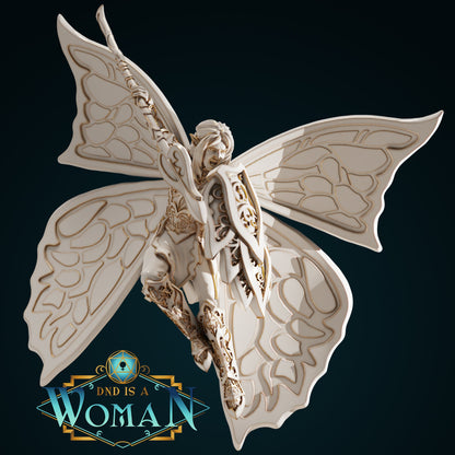 Fairy Paladin D&D miniature by Tattles Told 3D, depicting a female fairy paladin character without a base, detailed and vibrant.