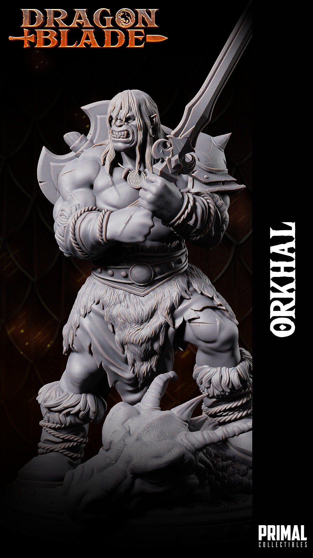 Barbarian Orc Orkhal | Tabletop Scale | TTRPG D&D Miniature | Primal Collectibles