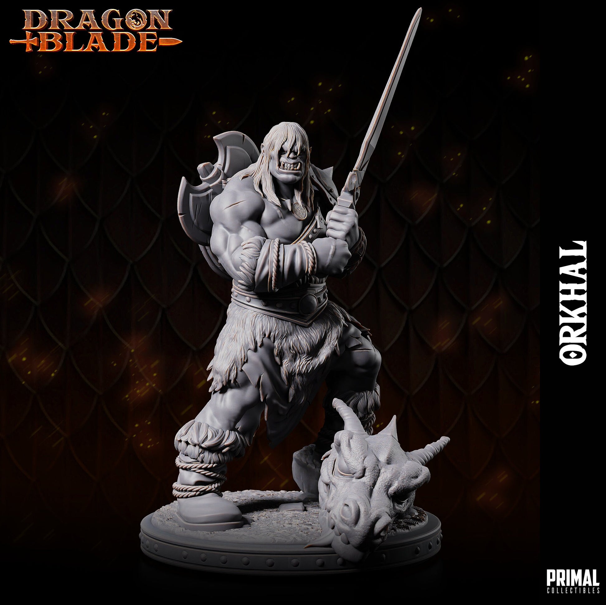 Barbarian Orc Orkhal | Tabletop Scale | TTRPG D&D Miniature | Primal Collectibles