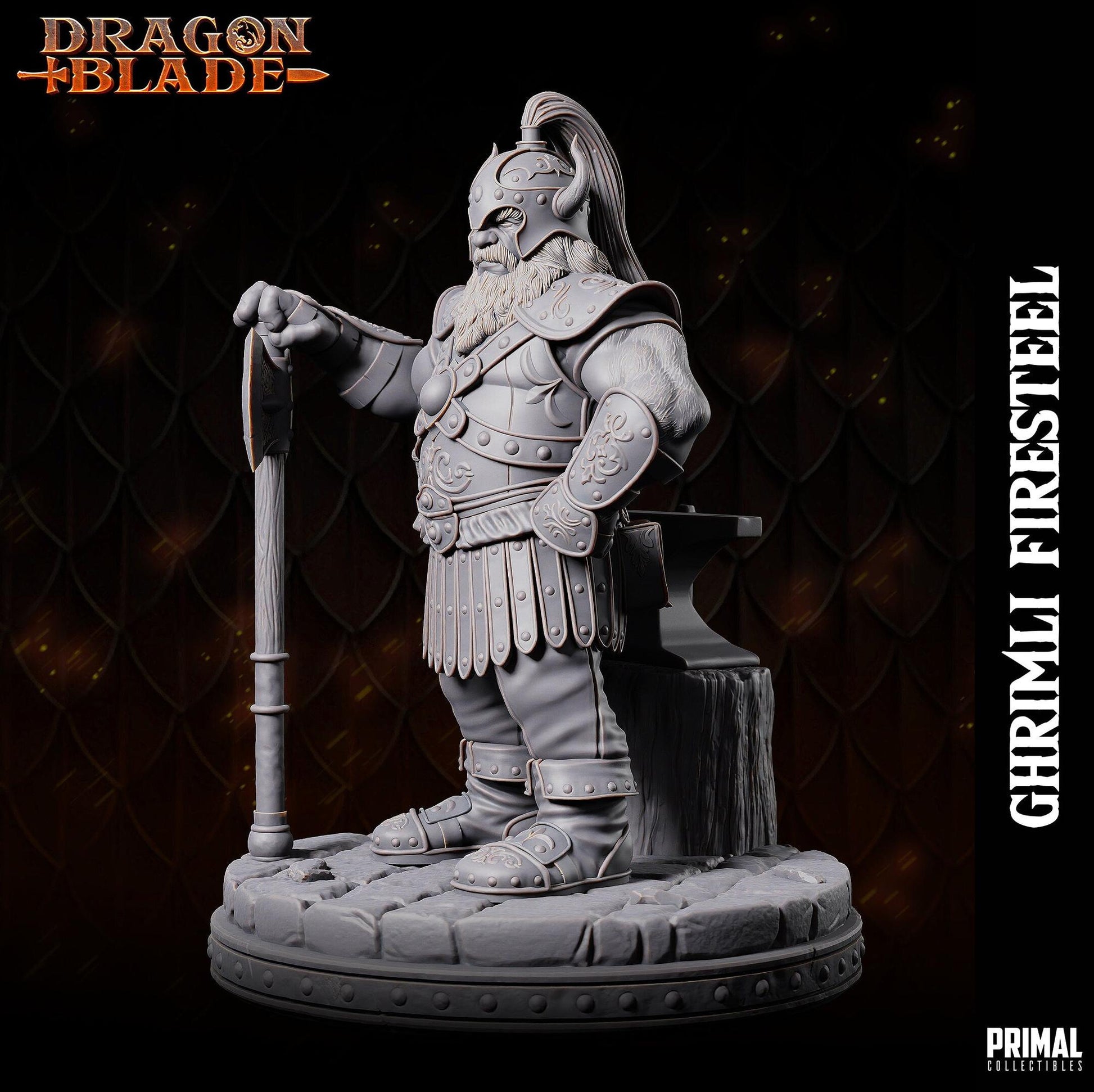 Dwarf Hero Ghrimli Firesteel | Tabletop Scale | TTRPG D&D Miniature | Primal Collectibles