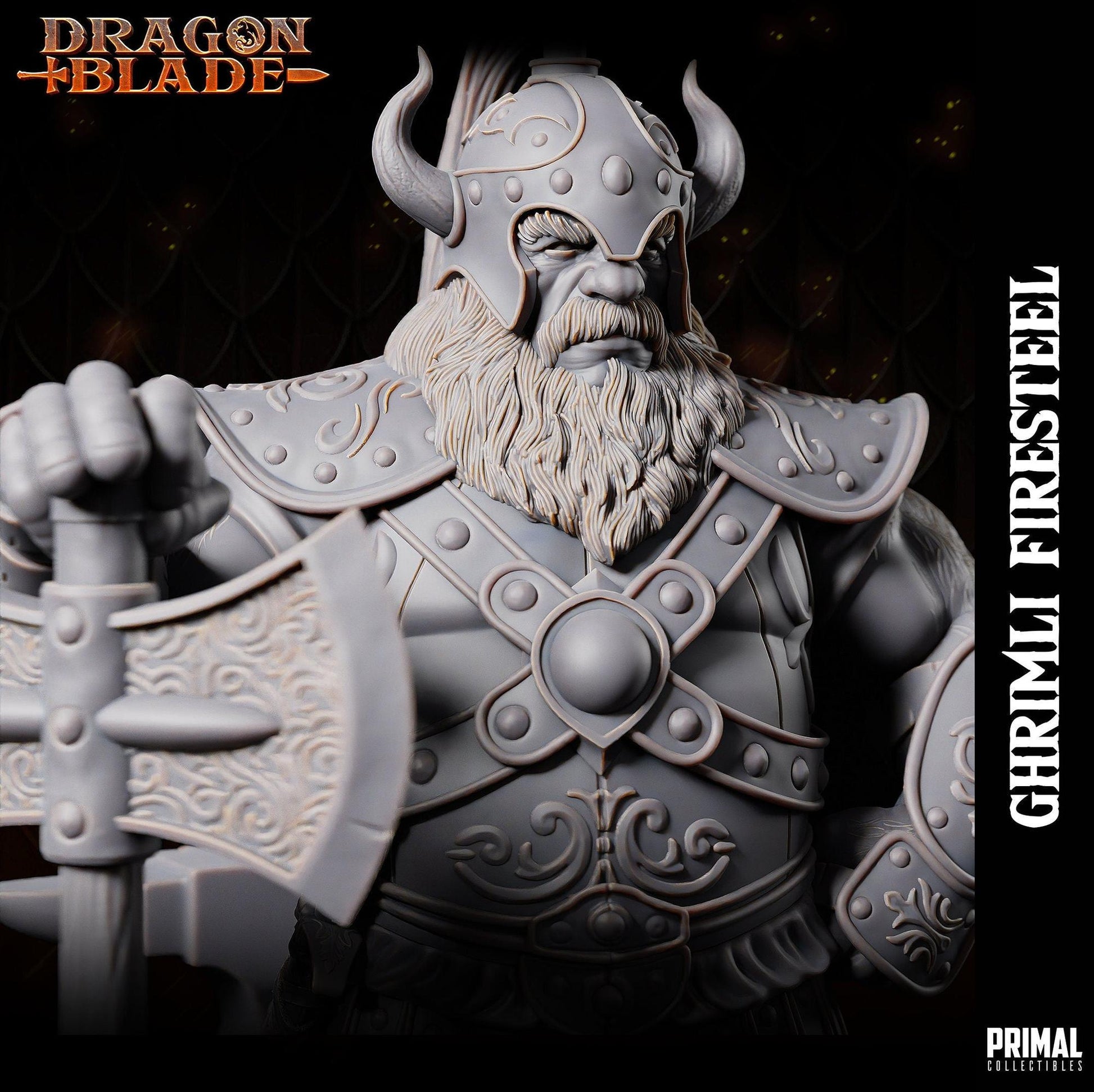 Dwarf Hero Ghrimli Firesteel | Tabletop Scale | TTRPG D&D Miniature | Primal Collectibles