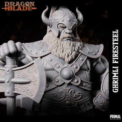 Dwarf Hero Ghrimli Firesteel | Dragonblade | TTRPG D&D Miniature | Primal Collectibles