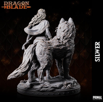 Female Elf Silwer and Wolf | Dragonblade | TTRPG D&D Miniature | Primal Collectibles