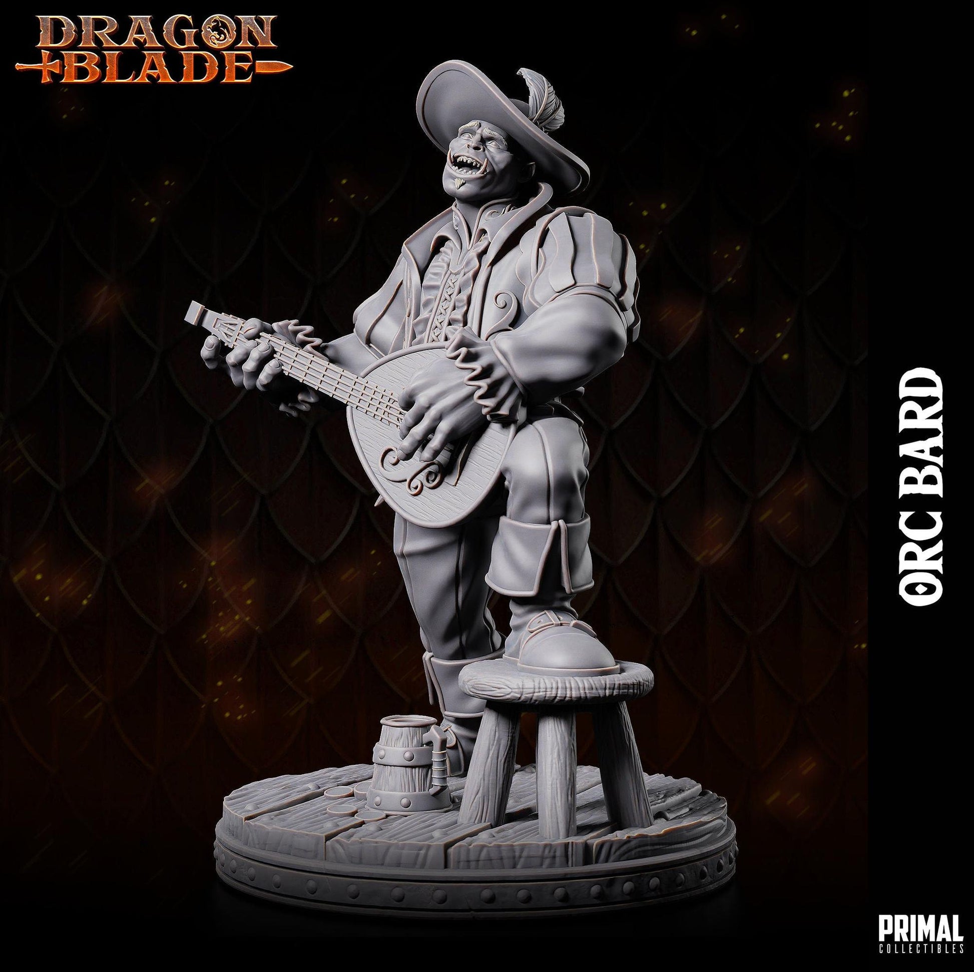 Orc Bard | Tabletop Scale | TTRPG D&D Miniature | Primal Collectibles