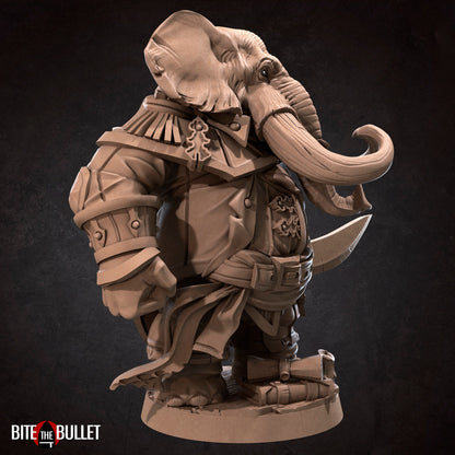 Zunebo Newgate, Commander Loxodon | TABLETOP SCALE | D&D TTRPG Miniature | Bite the Bullet | Unpainted, Unplated Resin 8k