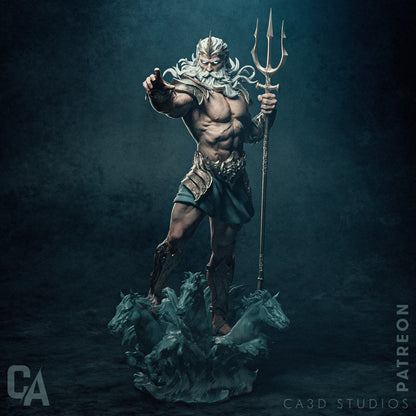 Greek God of the Oceans, Poseidon | Resin Garage Kit Sculpture Anime Video Game Fan Art Statue | CA 3D Studios