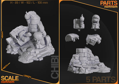 Chibi Mimic Fight | Resin Garage Kit Figure Anime Fan Art | Nomnom Figures