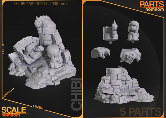 Chibi Mimic Fight | Resin Garage Kit Figure Anime Fan Art | Nomnom Figures