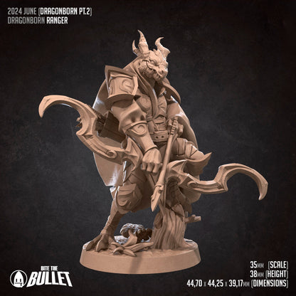 Dragonborn Ranger | TABLETOP SCALE | TTRPG Miniature | Bite the Bullet