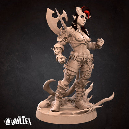 Exxotic Tiefling Barbarian | Woman Pinup SFW NSFW Model Miniature | Bite the Bullet