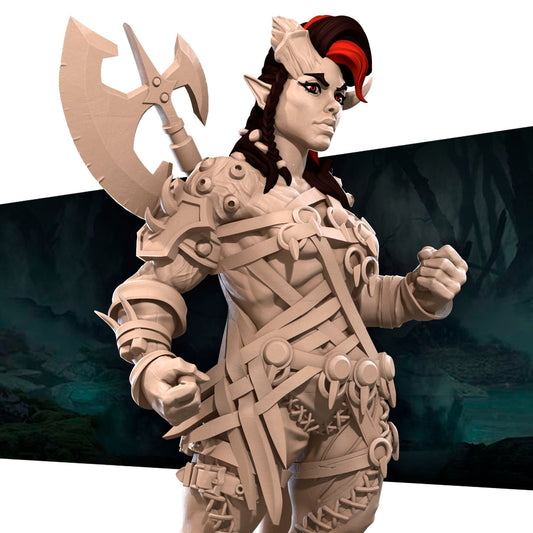 Exotic Tiefling Barbarian | Woman Pinup SFW NSFW Model Miniature | Bite the Bullet