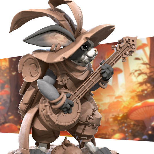 Harengon Bard | TABLETOP SCALE | D&D TTRPG Miniature | Bite the Bullet | Unpainted, Unplated Resin 8k