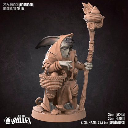 Harengon Druid | TABLETOP SCALE | D&D TTRPG Miniature | Bite the Bullet | Unpainted, Unplated Resin 8k