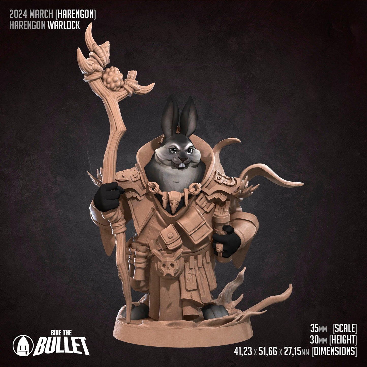 Harengon Warlock | TABLETOP SCALE | D&D TTRPG Miniature | Bite the Bullet | Unpainted, Unplated Resin 8k