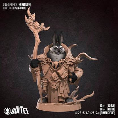 Harengon Warlock | TABLETOP SCALE | D&D TTRPG Miniature | Bite the Bullet | Unpainted, Unplated Resin 8k