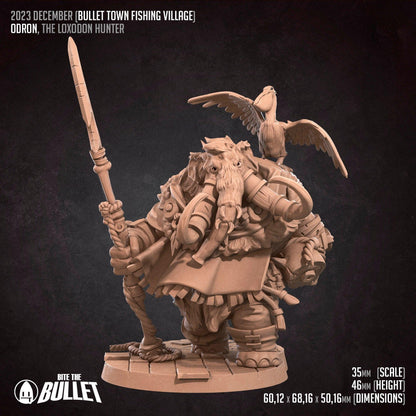 Loxodon Hunter | TABLETOP SCALE | D&D TTRPG Miniature | Bite the Bullet | Unpainted, Unplated Resin 8k