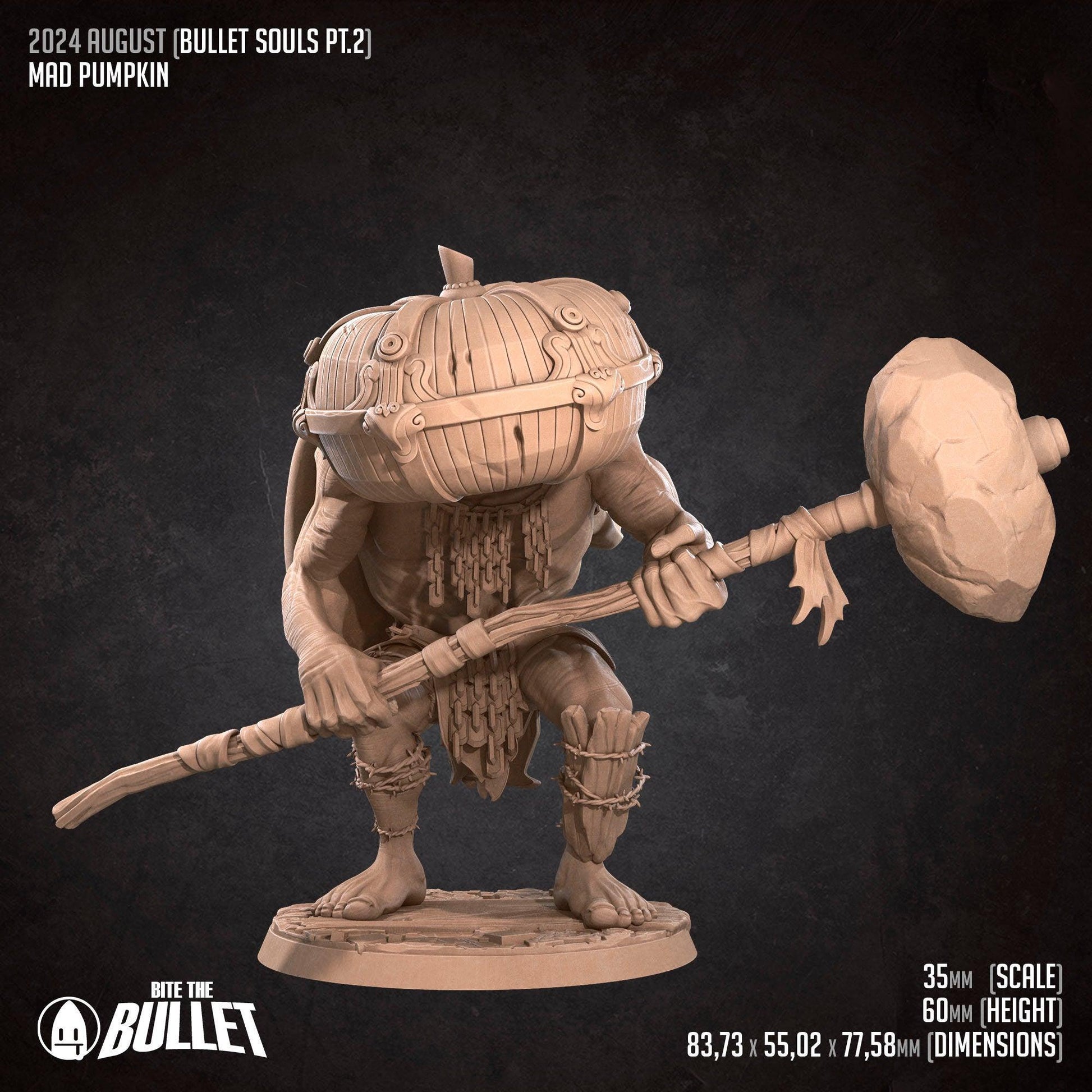 Bullet Dark Souls, Mad Pumpkin | TABLETOP SCALE | D&D TTRPG Miniature | Bite the Bullet | Unpainted, Unplated Resin 8k
