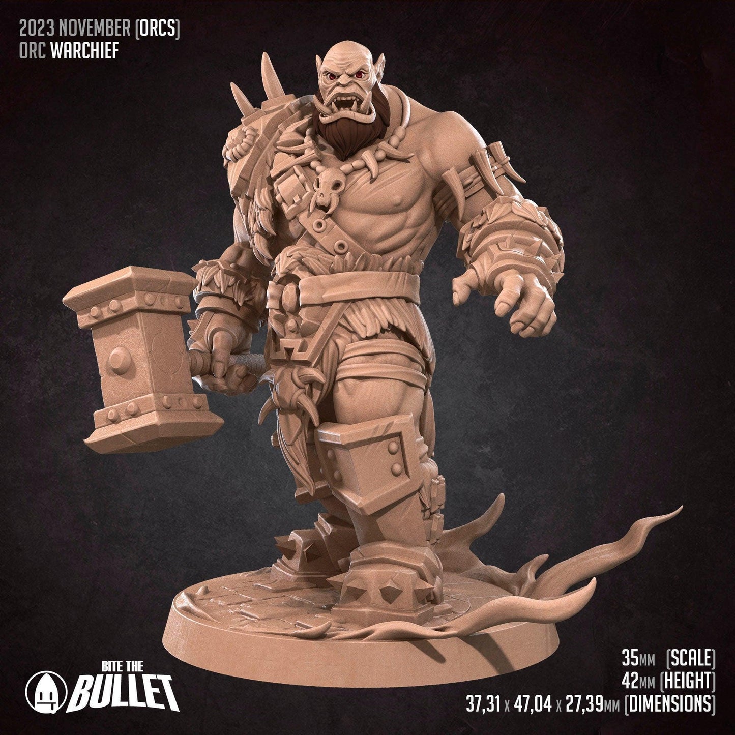 Orc Warchief | TABLETOP SCALE | D&D TTRPG Miniature | Bite the Bullet | Unpainted, Unplated Resin 8k