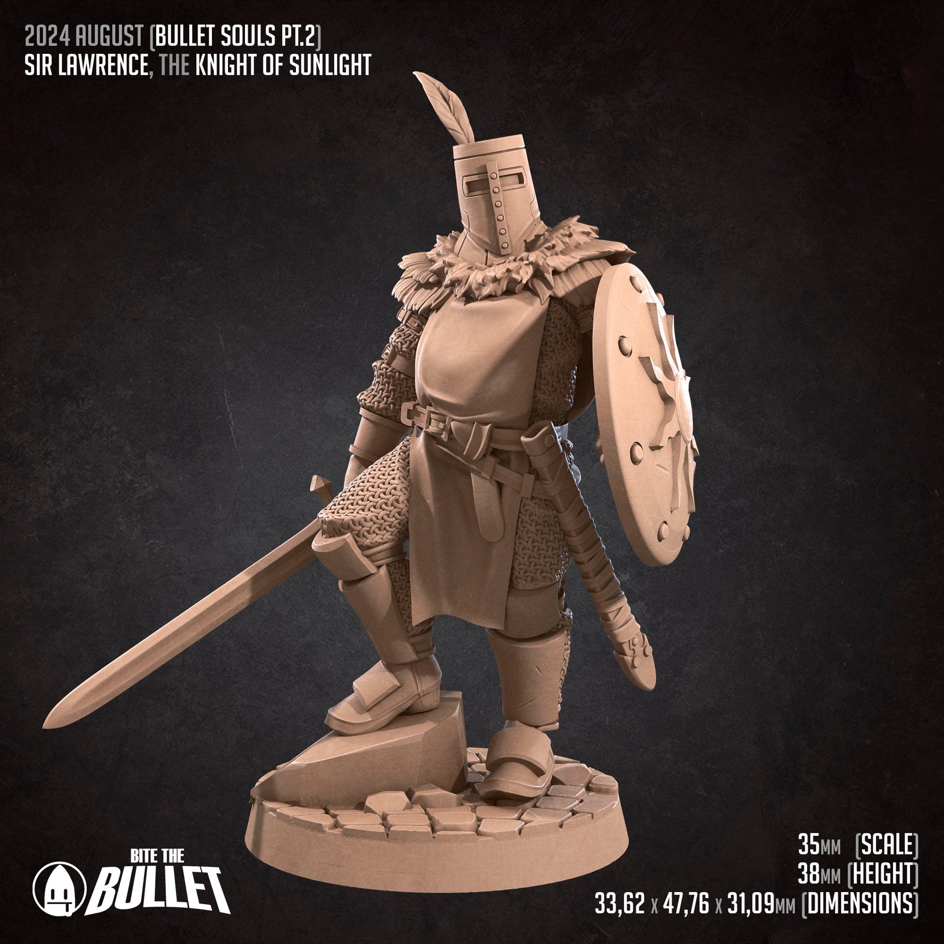 Bullet Dark Souls, Sunlight Knight | TABLETOP SCALE | D&D TTRPG Miniature | Bite the Bullet