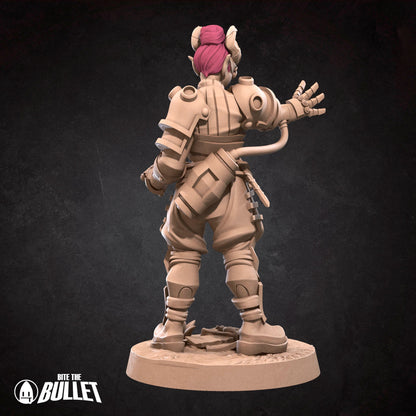 Tiefling Artificer, Female | TABLETOP SCALE | D&D TTRPG Miniature | Bite the Bullet | Unpainted, Unplated Resin 8k