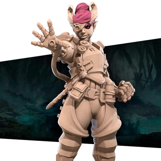 Tiefling Artificer, Female | TABLETOP SCALE | D&D TTRPG Miniature | Bite the Bullet | Unpainted, Unplated Resin 8k