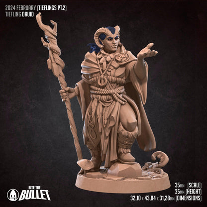 Tiefling Druid, Male | TABLETOP SCALE | D&D TTRPG Miniature | Bite the Bullet