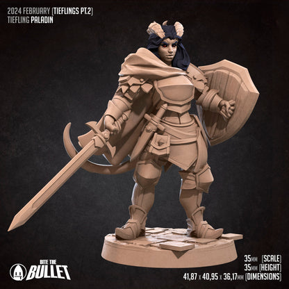 Tiefling Paladin | TABLETOP SCALE | D&D TTRPG Miniature | Bite the Bullet | Unpainted, Unplated Resin 8k