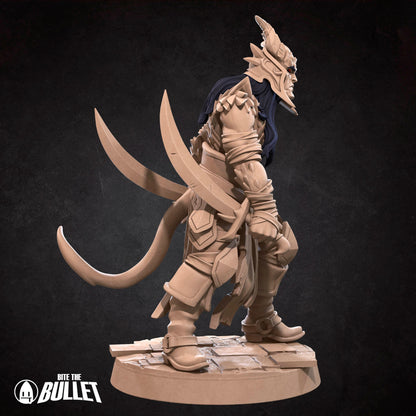 Tiefling Rogue | TABLETOP SCALE | D&D TTRPG Miniature | Bite the Bullet | Unpainted, Unplated Resin 8k