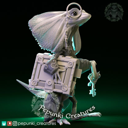 Frilled Lizard Librarian | Tabletop or Display Scale | D&D Humblewood TTRPG Miniature | Pepunki Creatures