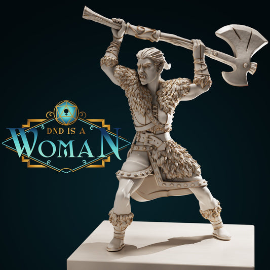 Half-Orc Barbarian | D&D TTRPG Miniature | DnD Is A Woman | NO BASE