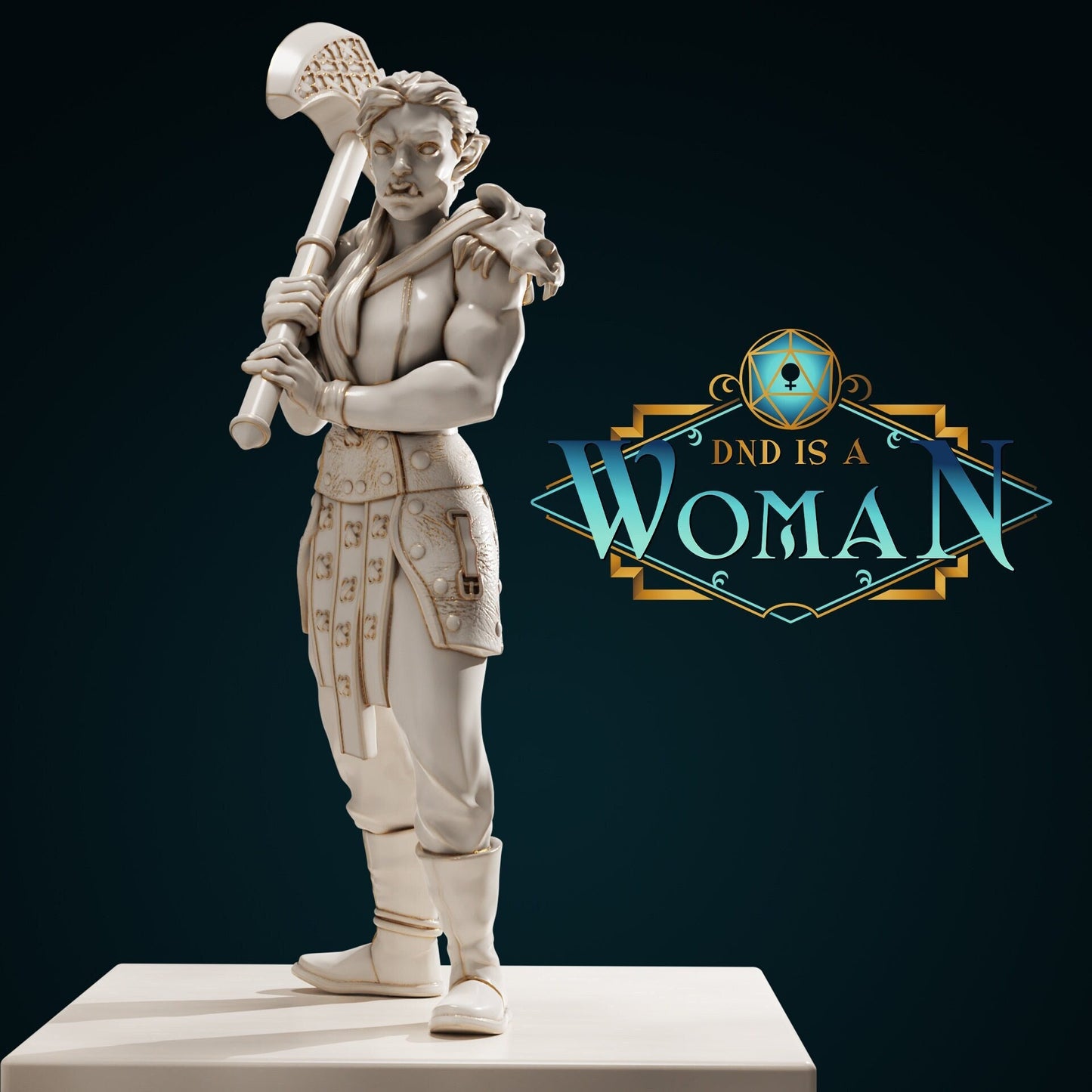 Half-Orc Fighter | D&D TTRPG Miniature | DnD Is A Woman | NO BASE