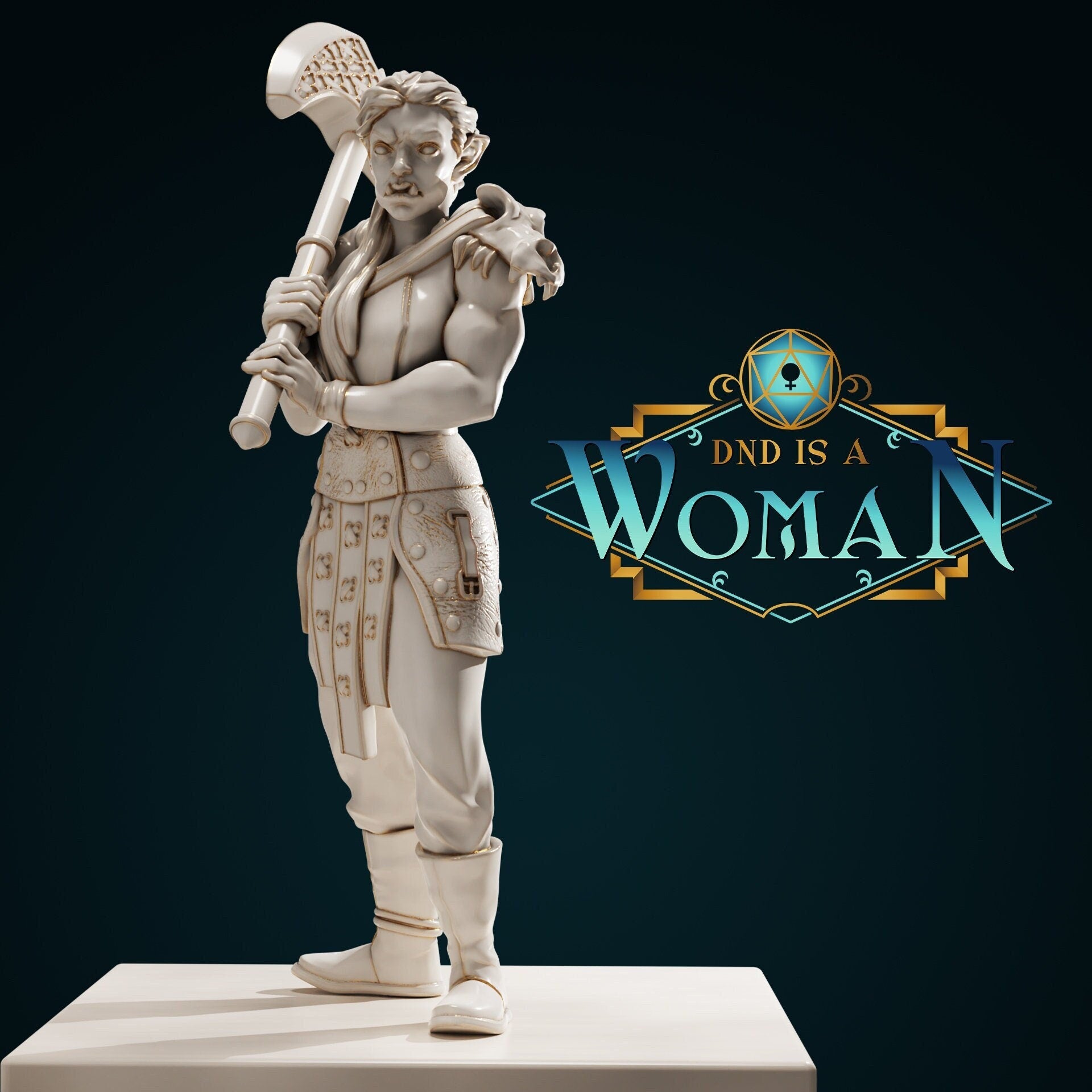 Half-Orc Fighter | D&D TTRPG Miniature | DnD Is A Woman | NO BASE