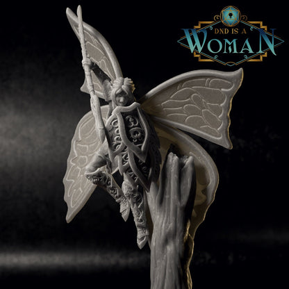 Fairy Paladin D&D TTRPG miniature by Tattles Told 3D, depicting a woman fairy paladin character without a base.
